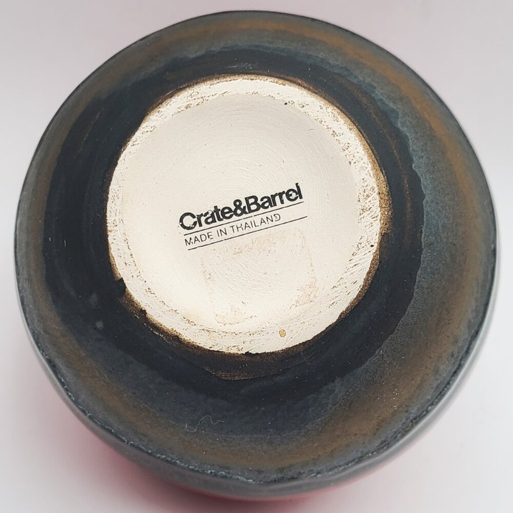 Crate & Barrel Lava Drip Glaze Red Black Brown Round Bulbous Bud Vase Thailand - Picture 6 of 9
